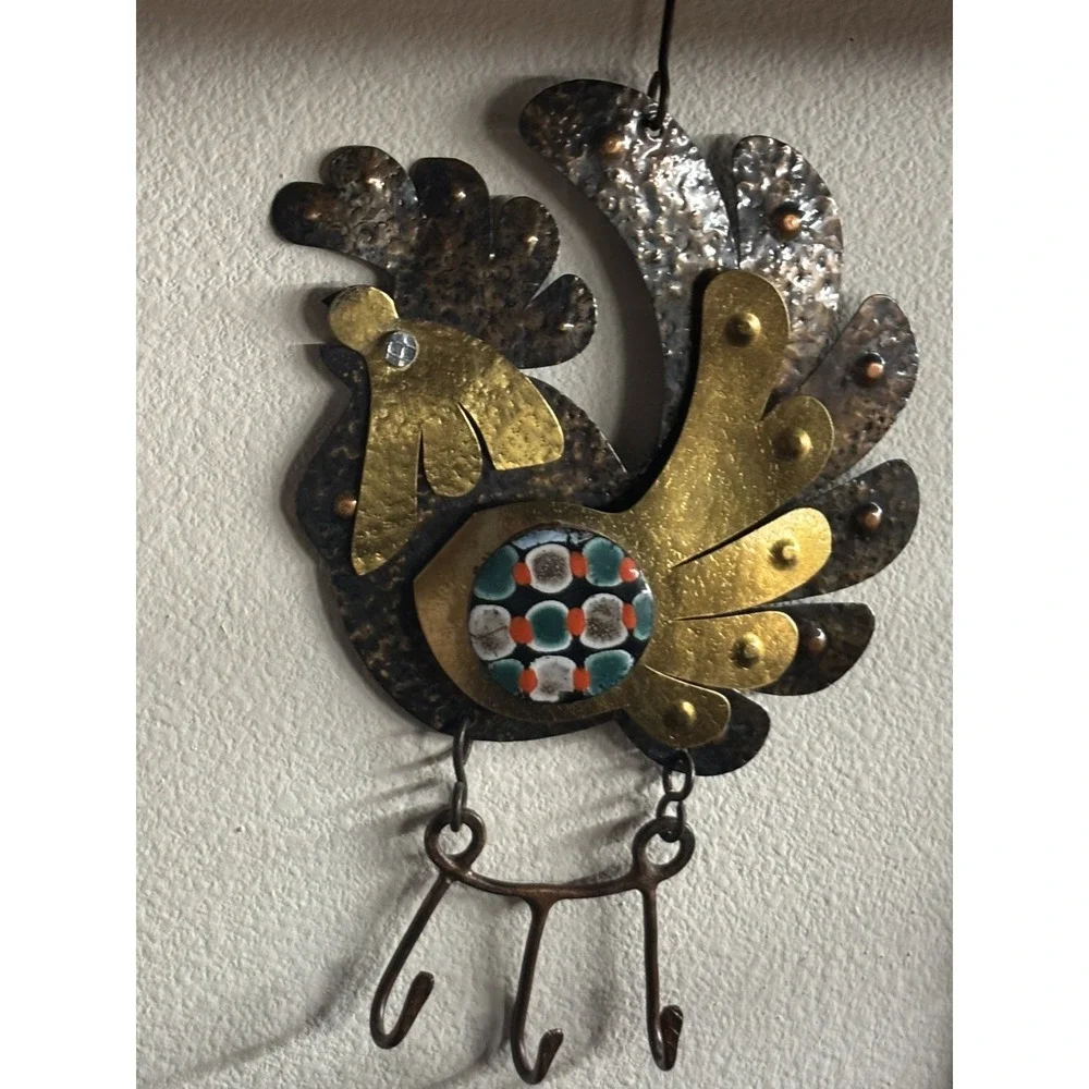 Cesar Vasquez Chile Copper Brass & Enamel Rooster handcrafted Wall Hanging
